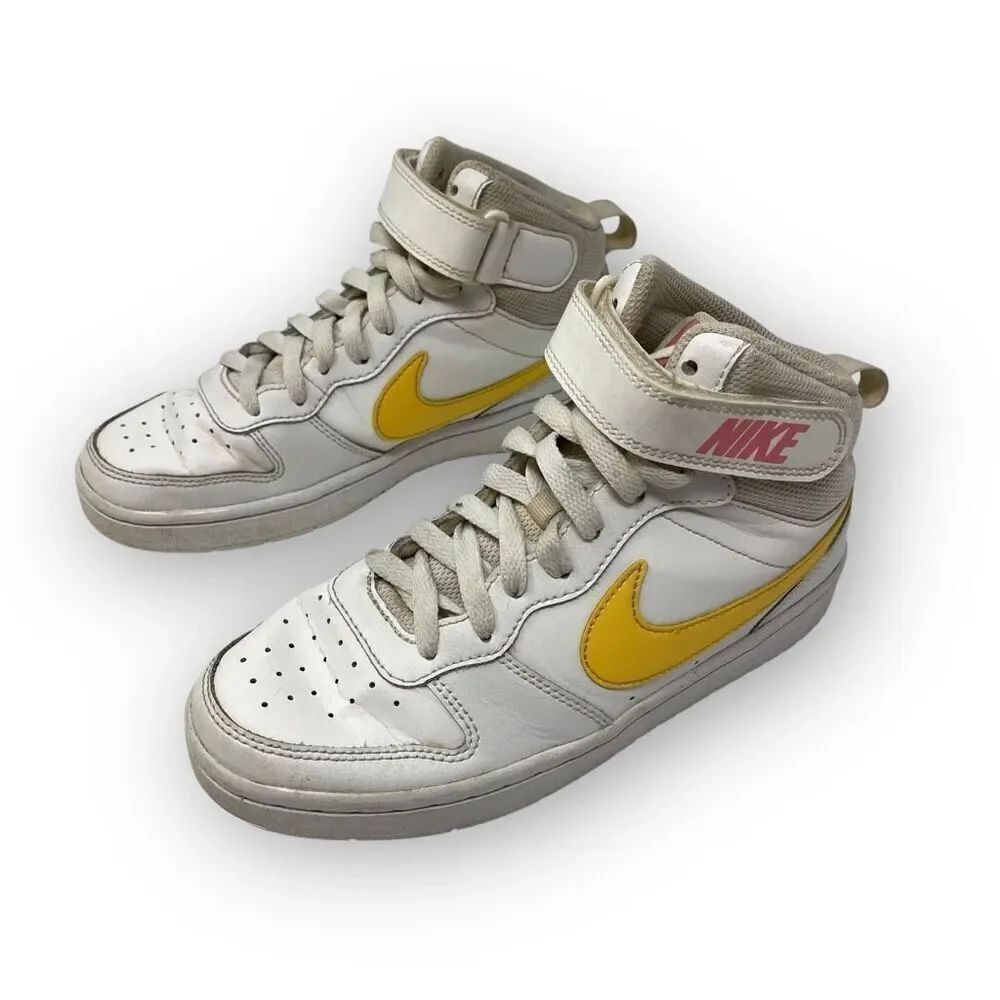 Nike Court Borough Mid 2 Sneakers White Yellow CD7782-112 Youth Size 5